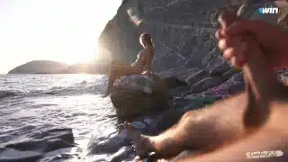 DICK FLASH on a nudist beach: Stranger caught me jerking off and helped me cum