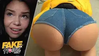 Fake Hostel – Busty and extra thick brunette gets herself into a festive threesome