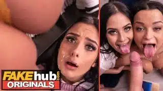 FAKEhub – Quick cum in panties in the college study room leads to petite girl getting dripped on